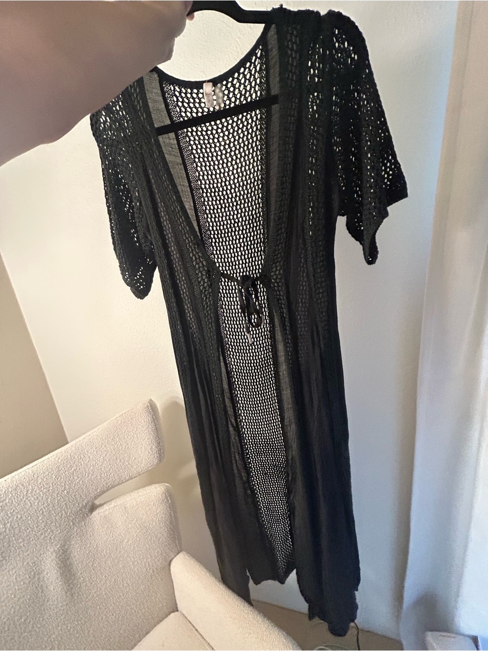 Elan Black Crochet Tie-Front Maxi Swim Coverup